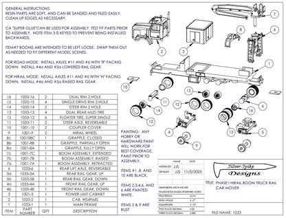 HO Phase I Hirail Boom Truck rail car mover both modes
